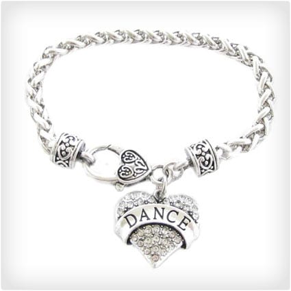 Dance Dance Clear Crystal Heart Silver Bracelet Jewelry Ballet Jazz Drill Team