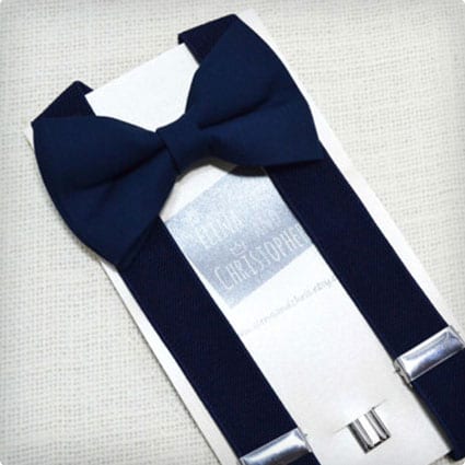 Navy Bow Tie and Suspender Set