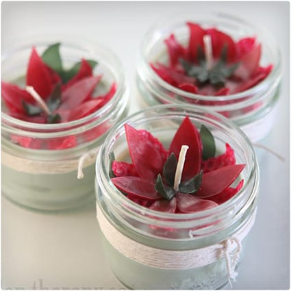 Beeswax Poinsettia Candles in a Jar