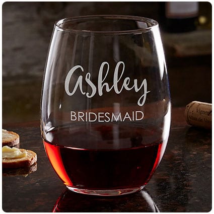 Bridal Party Engraved Stemless Wine Glass