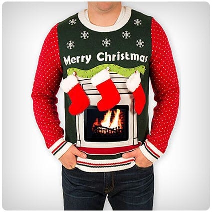 Festified Tablet Fireplace Ugly Christmas Sweater