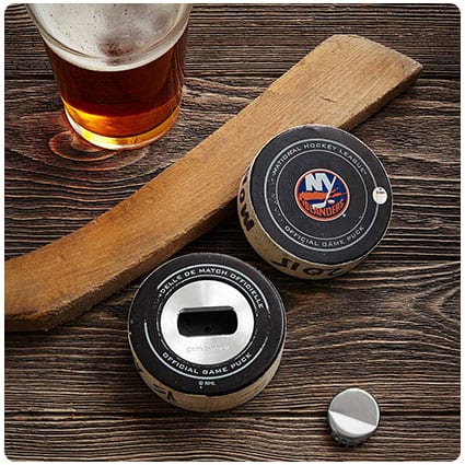 Game-Used Hockey Puck Bottle Opener