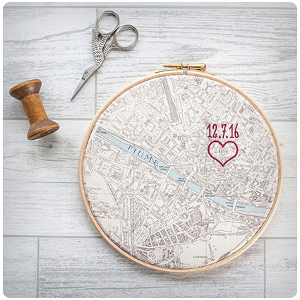 Personalized Vintage Map Embroidered Hoop