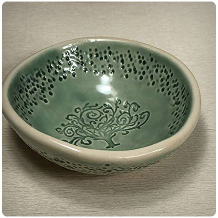 Pottery 9th Anniversary Gift Oval Decorative Bowl 7 x 5 Inches JANECKA Fall Leaves Artisan Crafted 