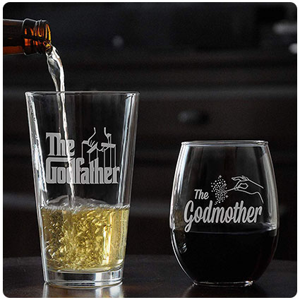Godparents Pint And Stemless Wine Glass Gift Set