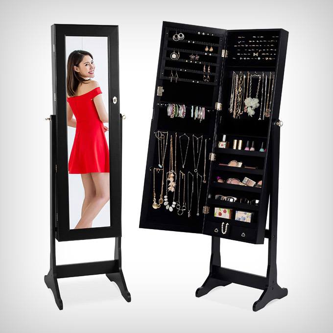 Tilting Mirrored Cabinet Jewelry Armoire