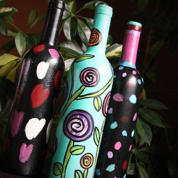 Painted Wine Bottles for Watering